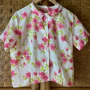Sweet 50s 60s vintage floral cropped blouse small